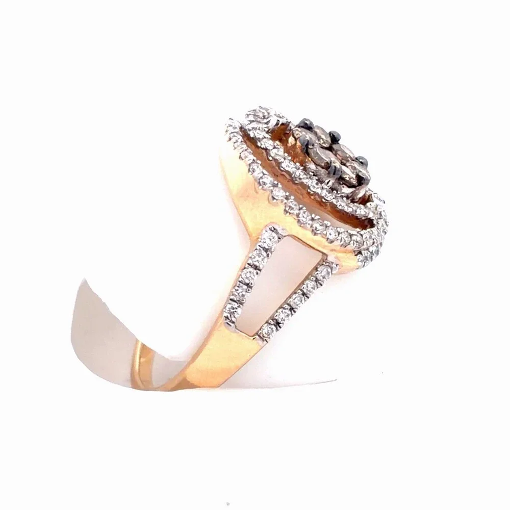 Designer Kallati 14K Yellow Gold Coco & White Diamond Floral Open Swirl Ring